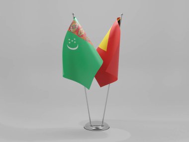 Doğu Timor - Türkmenistan İşbirliği Bayrakları, Beyaz Arkaplan - 3D Render