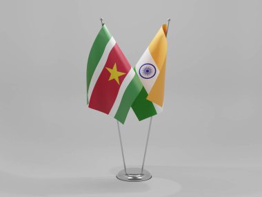 Hindistan - Surinam İşbirliği Bayrakları, Beyaz Arkaplan - 3D Render