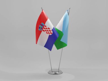 Cibuti - Hırvatistan İşbirliği Bayrakları, Beyaz Arkaplan - 3D Render