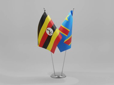 Kongo Demokratik Cumhuriyeti - Uganda İşbirliği Bayrakları, Beyaz Arkaplan - 3D Render
