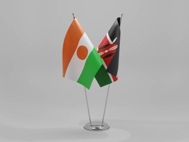 Kenya - Nijer İşbirliği Bayrakları, Beyaz Arkaplan - 3D Render