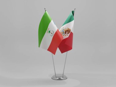 Meksika - Ekvator Ginesi İşbirliği Bayrakları, Beyaz Arkaplan - 3D Render