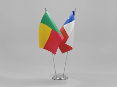 Şili - Benin İşbirliği Bayrakları, Beyaz Arkaplan - 3D Render