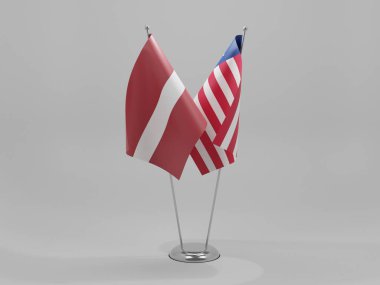 Liberya - Letonya İşbirliği Bayrakları, Beyaz Arkaplan - 3D Render