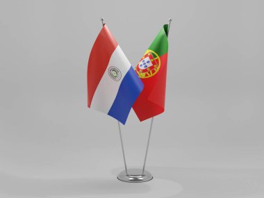 Portekiz - Paraguay İşbirliği Bayrakları, Beyaz Arkaplan - 3D Render