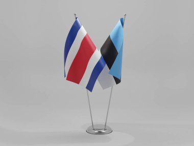 Estonya - Kosta Rika İşbirliği Bayrakları, Beyaz Arkaplan - 3D Render