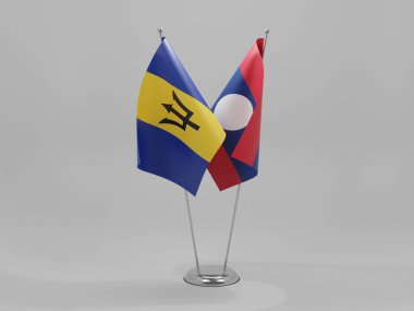 Laos - Barbados İşbirliği Bayrakları, Beyaz Arkaplan - 3D Render