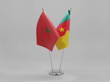 Kamerun - Fas İşbirliği Bayrakları, Beyaz Arkaplan - 3D Render