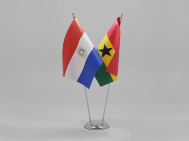 Gana - Paraguay İşbirliği Bayrakları, Beyaz Arkaplan - 3D Render