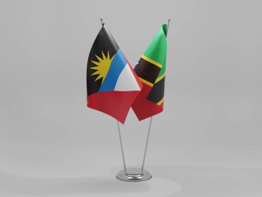 Saint Kitts ve Nevis - Antigua ve Barbuda İşbirliği Bayrakları, Beyaz Arkaplan - 3D Render