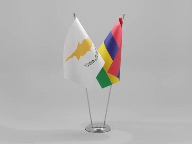 Mauritius - Kıbrıs İşbirliği Bayrakları, Beyaz Arkaplan - 3D Hazırlama