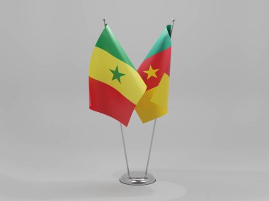 Kamerun - Senegal İşbirliği Bayrakları, Beyaz Arkaplan - 3D Render
