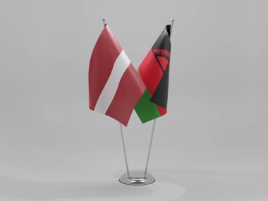 Malawi - Letonya İşbirliği Bayrakları, Beyaz Arkaplan - 3B Render