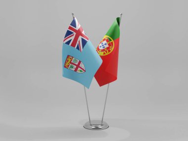 Portekiz - Fiji İşbirliği Bayrakları, Beyaz Arkaplan - 3D Render