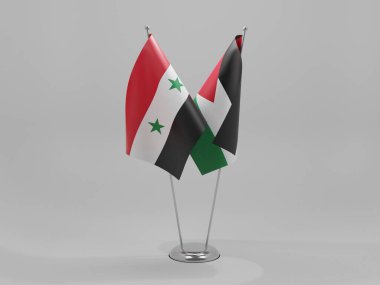 Ürdün - Suriye İşbirliği Bayrakları, Beyaz Arkaplan - 3D Yapılandırma