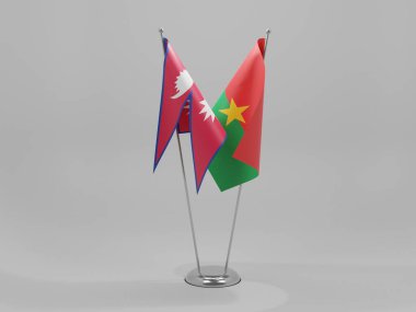 Burkina Faso - Nepal İşbirliği Bayrakları, Beyaz Arkaplan - 3D Render