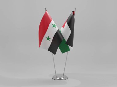 Filistin - Suriye İşbirliği Bayrakları, Beyaz Arkaplan - 3D Render