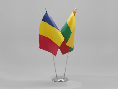 Litvanya - Çad İşbirliği Bayrakları, Beyaz Arkaplan - 3D Render