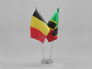 Saint Kitts ve Nevis - Belçika İşbirliği Bayrakları, Beyaz Arkaplan - 3D Render