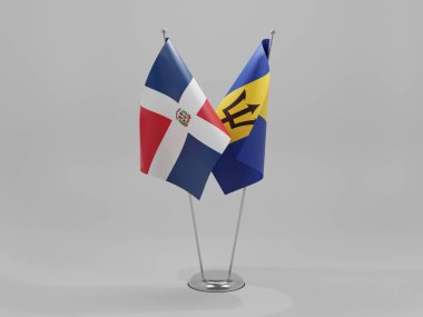 Barbados - Dominik Cumhuriyeti İşbirliği Bayrakları, Beyaz Arkaplan - 3D Render