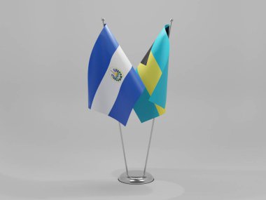 Bahamalar - El Salvador İşbirliği Bayrakları, Beyaz Arkaplan - 3D Render