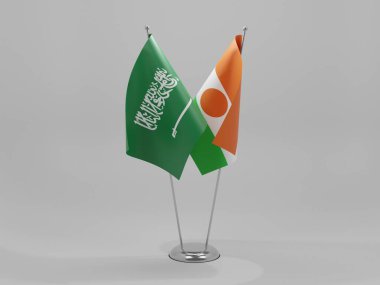 Nijer - Suudi Arabistan İşbirliği Bayrakları, Beyaz Arkaplan - 3D Render