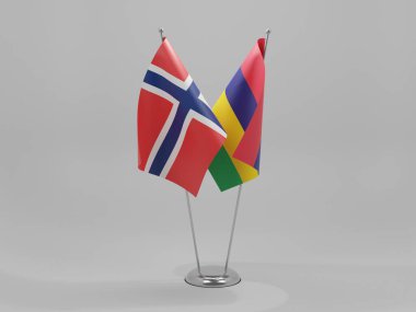 Mauritius - Norveç İşbirliği Bayrakları, Beyaz Arkaplan - 3D Render