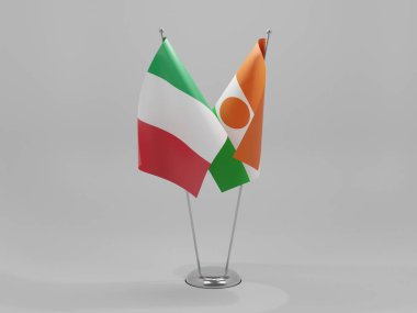 Nijer - İtalya İşbirliği Bayrakları, Beyaz Arkaplan - 3D Render