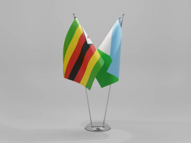 Cibuti - Zimbabwe İşbirliği Bayrakları, Beyaz Arkaplan - 3D Yapılandırma