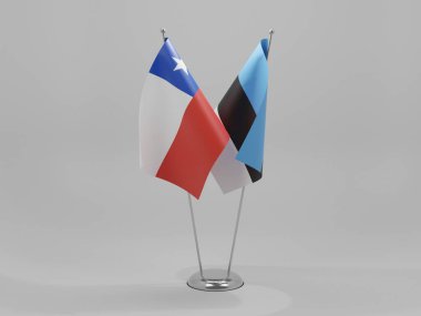 Estonya - Şili İşbirliği Bayrakları, Beyaz Arkaplan - 3D Render