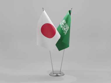 Suudi Arabistan - Japonya İşbirliği Bayrakları, Beyaz Arkaplan - 3D Render