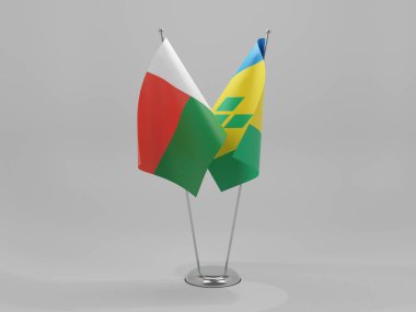 Saint Vincent ve The Grenadines - Madagaskar İşbirliği Bayrakları, Beyaz Arkaplan - 3D Render