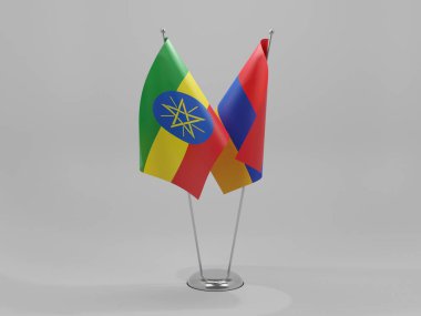 Ermenistan - Etiyopya İşbirliği Bayrakları, Beyaz Arkaplan - 3D Render
