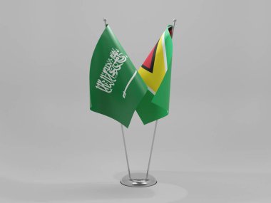 Guyana - Suudi Arabistan İşbirliği Bayrakları, Beyaz Arkaplan - 3D Render