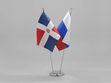 Rusya - Dominik Cumhuriyeti İşbirliği Bayrakları, Beyaz Arkaplan - 3D Render