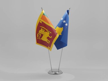 Kosova - Sri Lanka İşbirliği Bayrakları, Beyaz Arkaplan - 3D Hazırlama