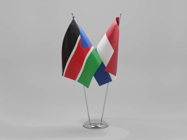 Hollanda - Güney Sudan İşbirliği Bayrakları, Beyaz Arkaplan - 3D Render
