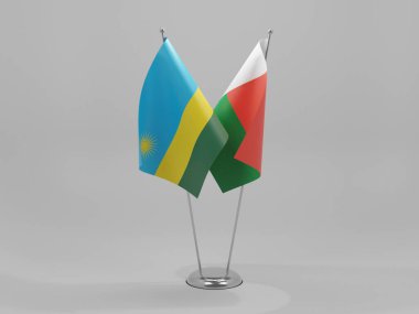 Madagaskar - Ruanda İşbirliği Bayrakları, Beyaz Arkaplan - 3D Render