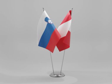 Peru - Slovenya İşbirliği Bayrakları, Beyaz Arkaplan - 3D Render