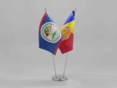Andorra - Belize İşbirliği Bayrakları, Beyaz Arkaplan - 3D Render