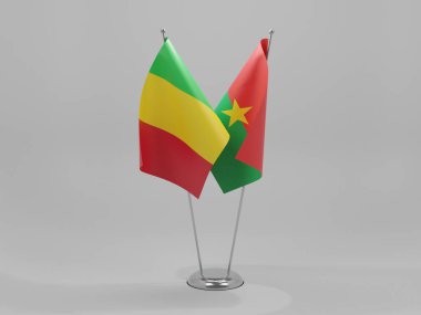Burkina Faso - Mali İşbirliği Bayrakları, Beyaz Arkaplan - 3D Render