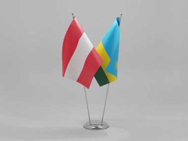 Ruanda - Avusturya İşbirliği Bayrakları, Beyaz Arkaplan - 3D Render