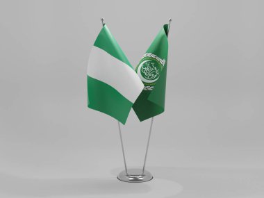 Arap Birliği - Nijerya İşbirliği Bayrakları, Beyaz Arkaplan - 3D Render