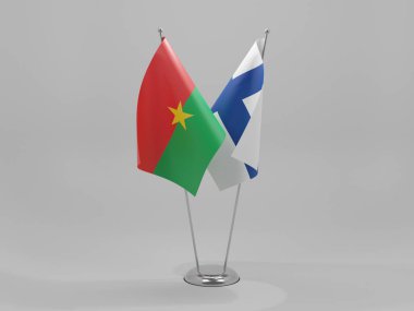 Finlandiya - Burkina Faso İşbirliği Bayrakları, Beyaz Arkaplan - 3D Render