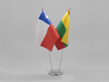 Litvanya - Şili İşbirliği Bayrakları, Beyaz Arkaplan - 3D Render