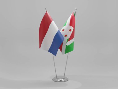Burundi - Hollanda İşbirliği Bayrakları, Beyaz Arkaplan - 3D Render