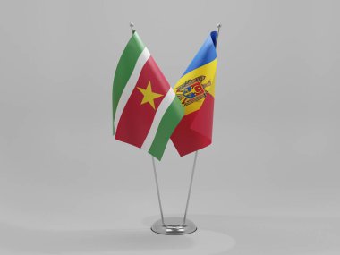Moldova - SurinName Cooperation Flags, White Background - 3D Render