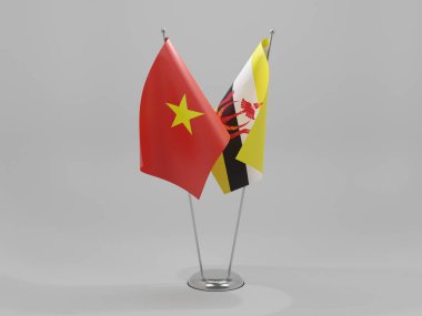 Brunei - Vietnam İşbirliği Bayrakları, Beyaz Arkaplan - 3D Yapılandırma