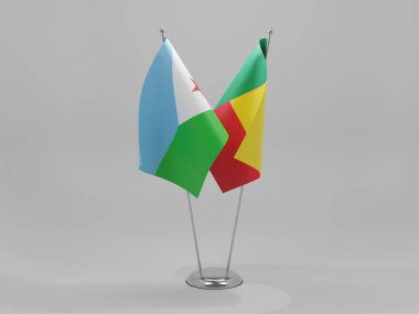 Benin - Cibuti İşbirliği Bayrakları, Beyaz Arkaplan - 3D Render
