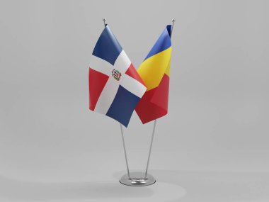 Romanya - Dominik Cumhuriyeti İşbirliği Bayrakları, Beyaz Arkaplan - 3D Render